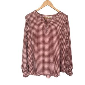 LOFT Floral Ruffle Blouse Red Pink Black Career Top M